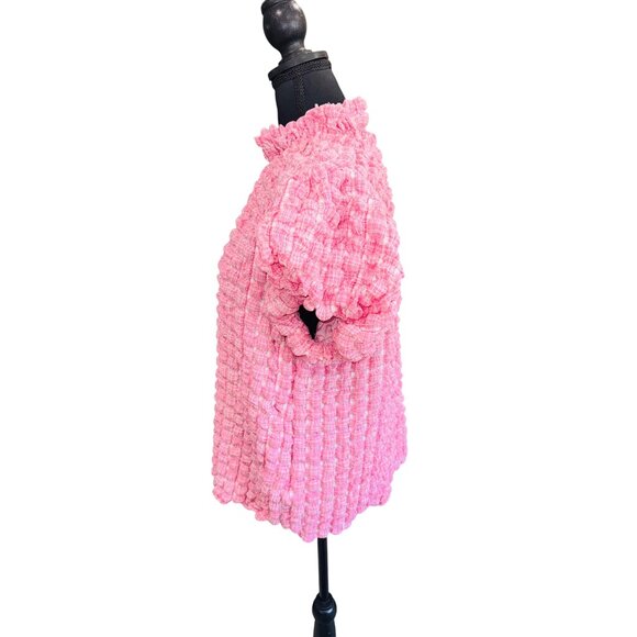 THML Womens Pink Smocked Bubble Poof Sleeve Top S Princess Cottage Core Prairie - Picture 6 of 10